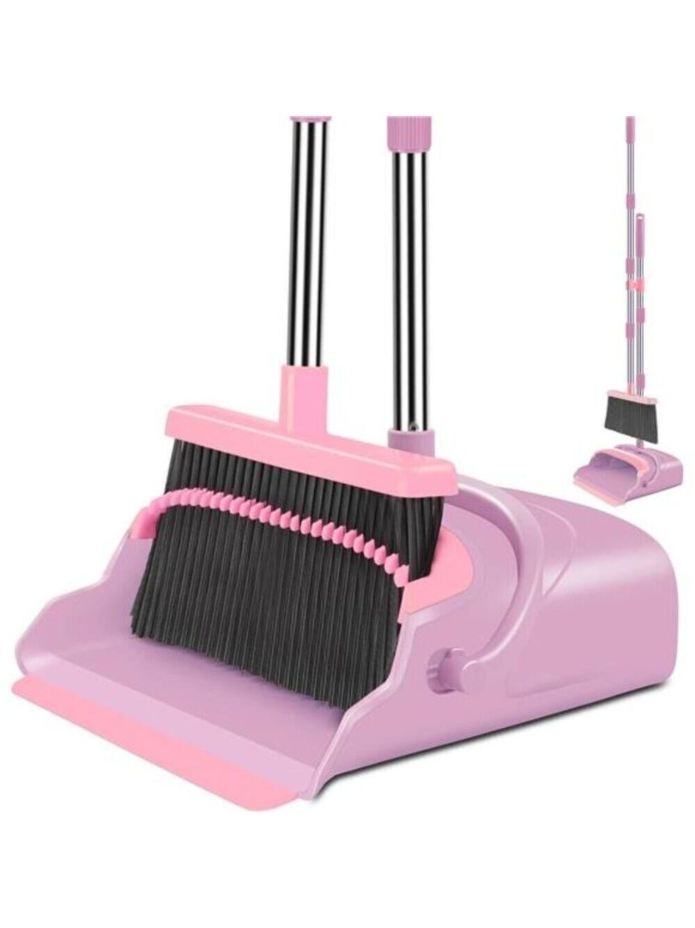 Stand Up Broom and Dustpan Set Indoor Outdoor Long Handle Heavy Duty Bristles